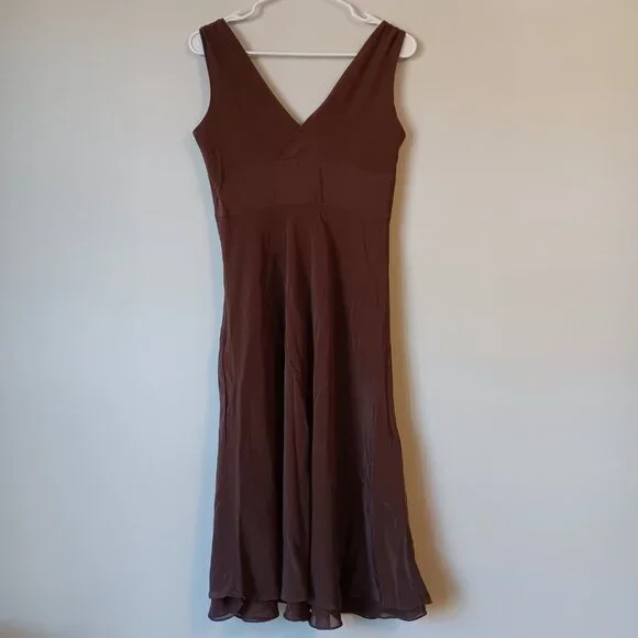 ❄️ J Crew 100% Silk Party Cocktail Dress Size 8 Brown Sleeveless V Neck Side Zip - Picture 4 of 5